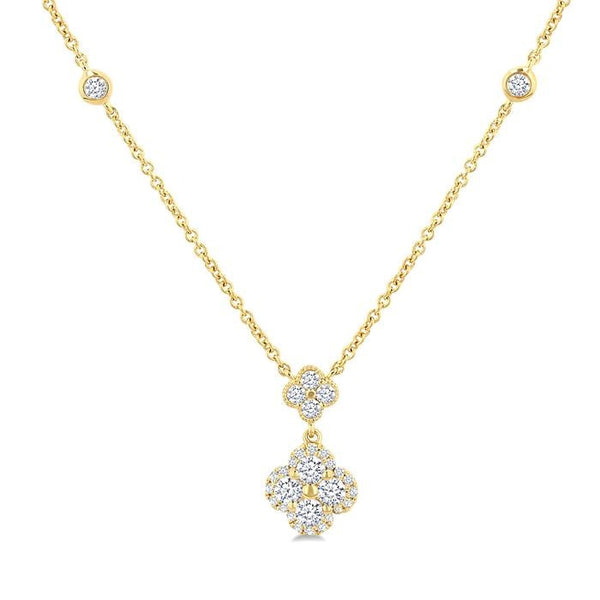 1/2 Ctw Clover Round Cut Diamond Station Necklace in 14K Yellow Gold