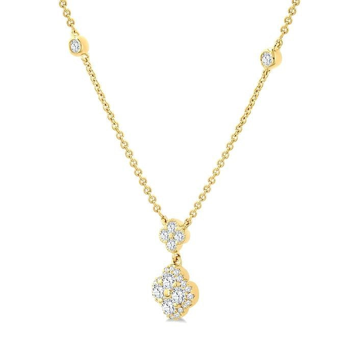 1/2 Ctw Clover Round Cut Diamond Station Necklace in 14K Yellow Gold