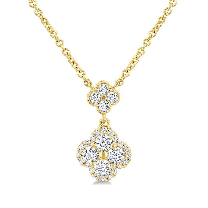 1/2 Ctw Clover Round Cut Diamond Station Necklace in 14K Yellow Gold
