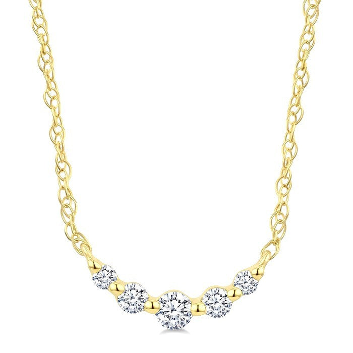 1/20 Ctw Curved Bar Round Cut Diamond Fashion Necklace in 10K Yellow Gold