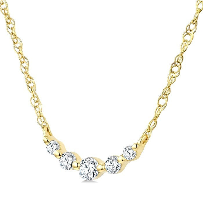 1/20 Ctw Curved Bar Round Cut Diamond Fashion Necklace in 10K Yellow Gold