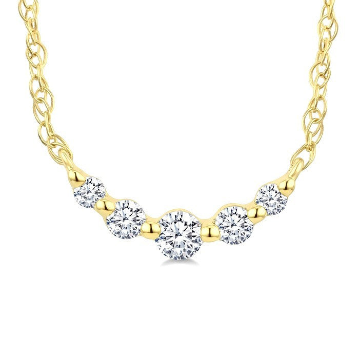 1/20 Ctw Curved Bar Round Cut Diamond Fashion Necklace in 10K Yellow Gold