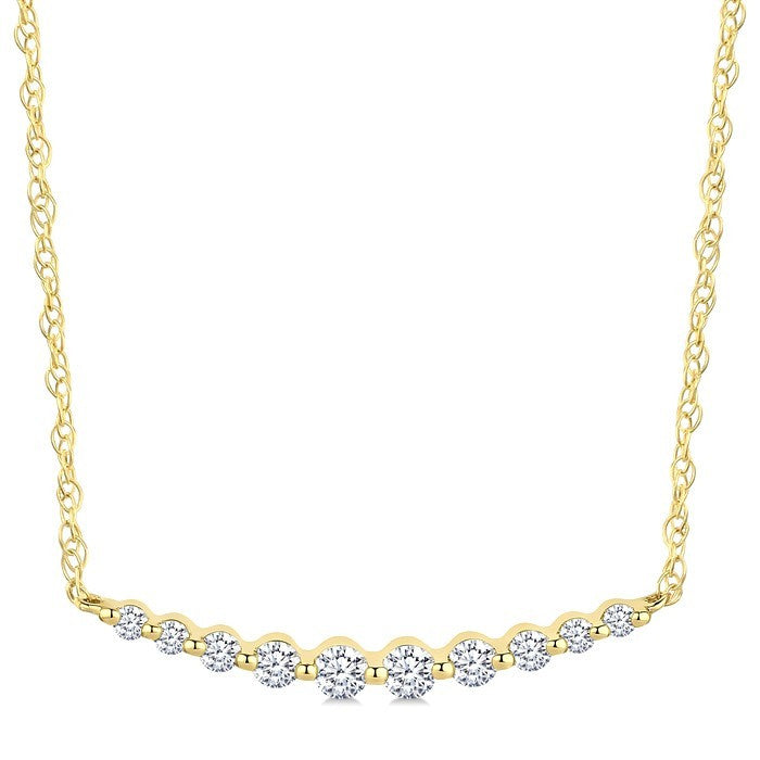 1/6 Ctw Curved Bar Round Cut Diamond Fashion Necklace in 10K Yellow Gold