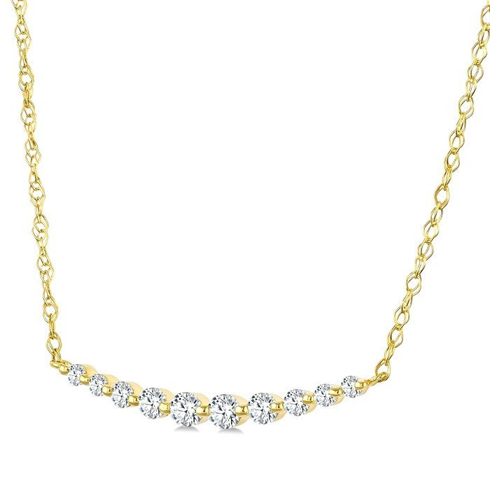 1/6 Ctw Curved Bar Round Cut Diamond Fashion Necklace in 10K Yellow Gold