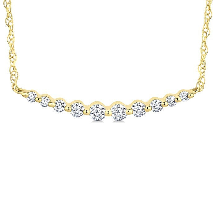 1/6 Ctw Curved Bar Round Cut Diamond Fashion Necklace in 10K Yellow Gold