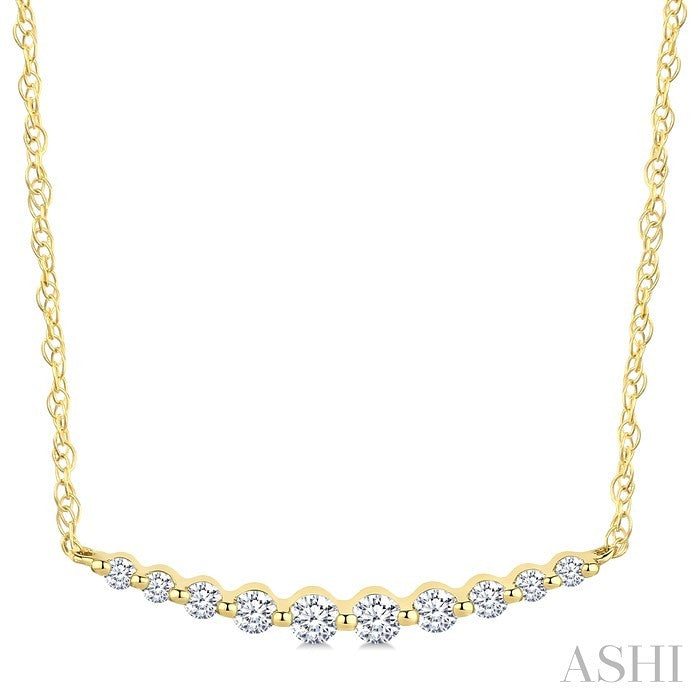 1/6 Ctw Curved Bar Round Cut Diamond Fashion Necklace in 10K Yellow Gold