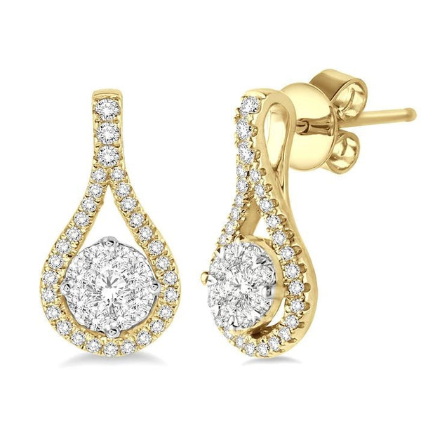 1/2 Ctw Shine Bright Round Cut Diamond Earrings in 14K Yellow and White Gold