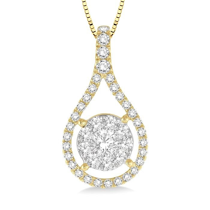 5/8 Ctw Shine Bright Round Cut Diamond Pendant in 14K Yellow and White Gold with Chain