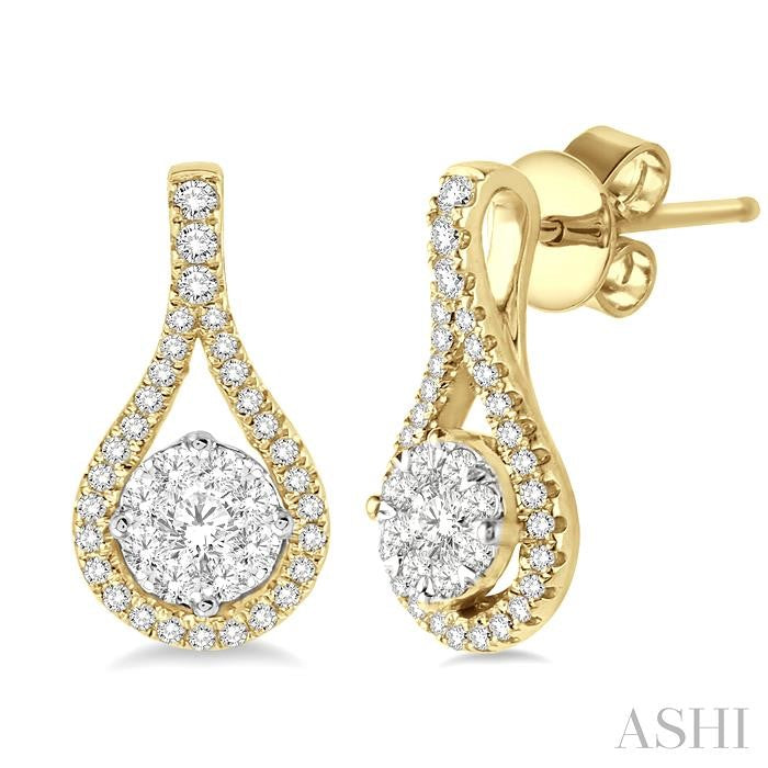 1/2 Ctw Shine Bright Round Cut Diamond Earrings in 14K Yellow and White Gold
