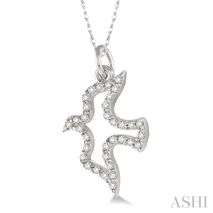 1/6 Ctw Round Cut Diamond Dove Petite Pendant in 14K White Gold with Chain