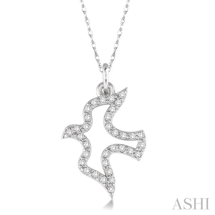 1/6 Ctw Round Cut Diamond Dove Petite Pendant in 14K White Gold with Chain