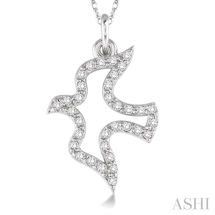 1/6 Ctw Round Cut Diamond Dove Petite Pendant in 14K White Gold with Chain