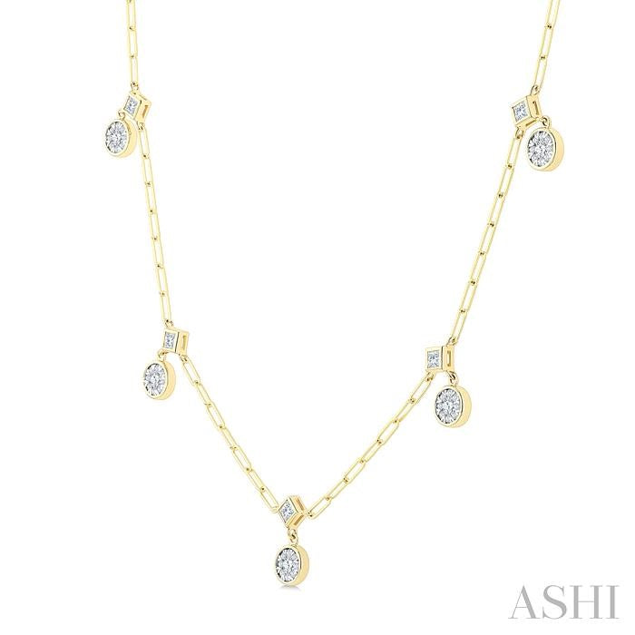 7/8 Ctw Shine Bright Princess and Round Cut Diamond Paperclip Station Necklace in 14K Yellow and White Gold