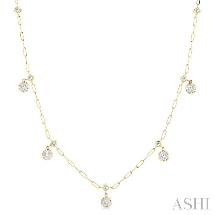 7/8 Ctw Shine Bright Princess and Round Cut Diamond Paperclip Station Necklace in 14K Yellow and White Gold