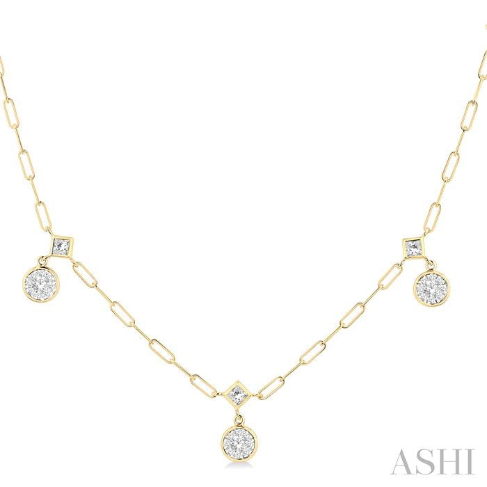 7/8 Ctw Shine Bright Princess and Round Cut Diamond Paperclip Station Necklace in 14K Yellow and White Gold