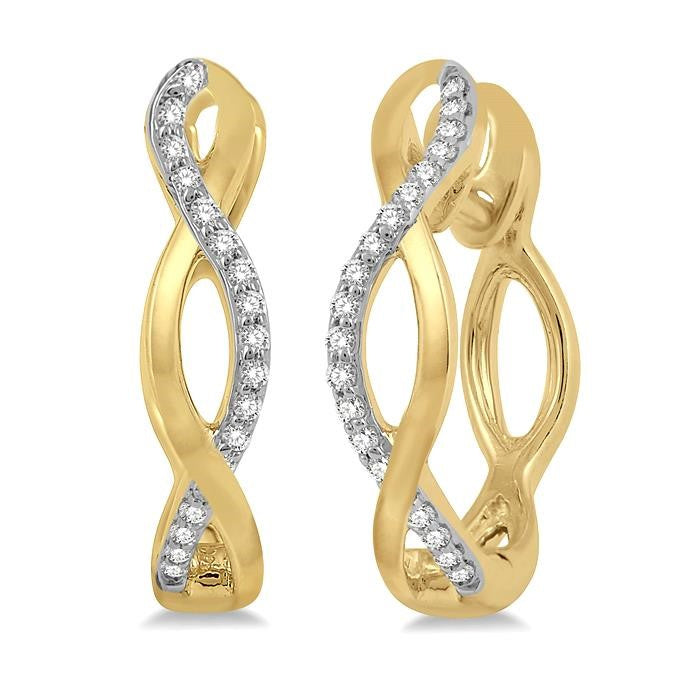 1/10 Ctw Entwined Round Cut Diamond Hoop Earrings in 10K Yellow Gold