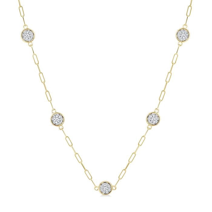 1 Ctw Shine Bright Round Cut Diamond Paperclip Station Necklace in 14K Yellow and White Gold