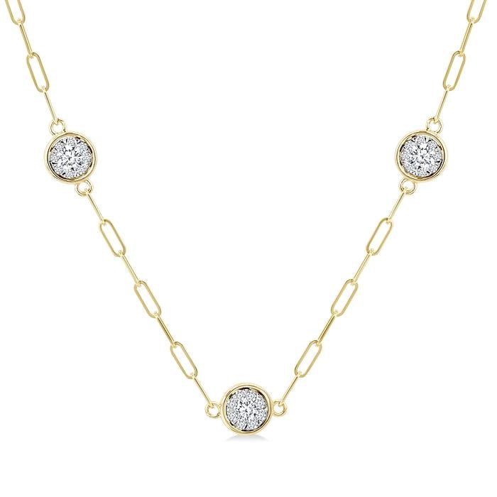 1 Ctw Shine Bright Round Cut Diamond Paperclip Station Necklace in 14K Yellow and White Gold