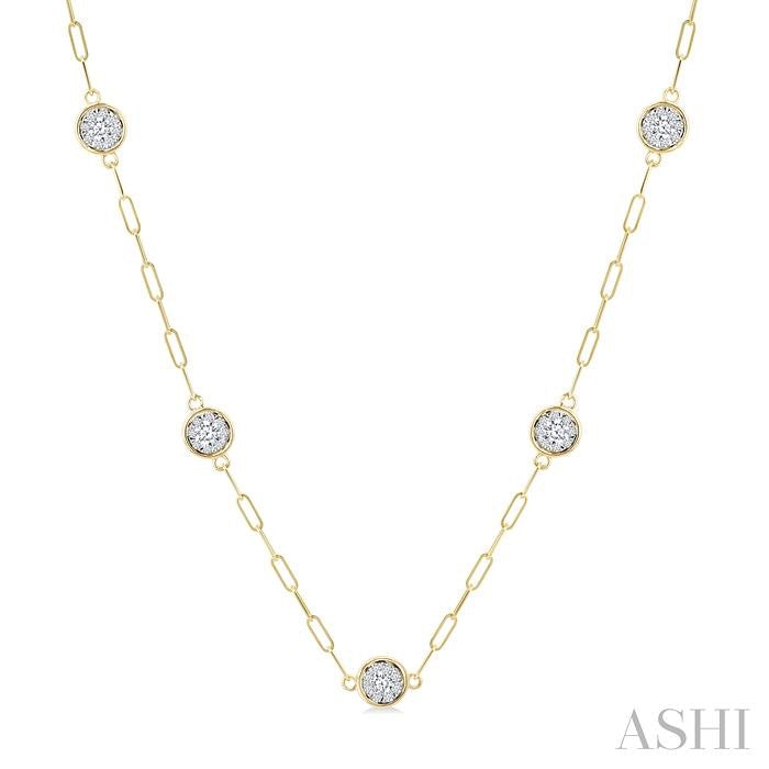 1 Ctw Shine Bright Round Cut Diamond Paperclip Station Necklace in 14K Yellow and White Gold