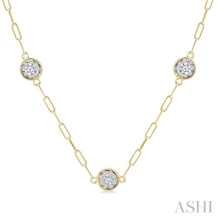 1 Ctw Shine Bright Round Cut Diamond Paperclip Station Necklace in 14K Yellow and White Gold