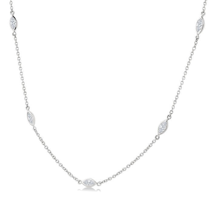 1 1/2 Ctw Marquise Cut Diamond Fashion Station Necklace in 14K White Gold