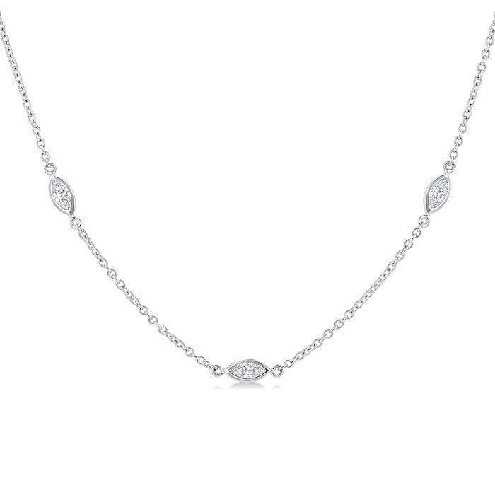1 1/2 Ctw Marquise Cut Diamond Fashion Station Necklace in 14K White Gold