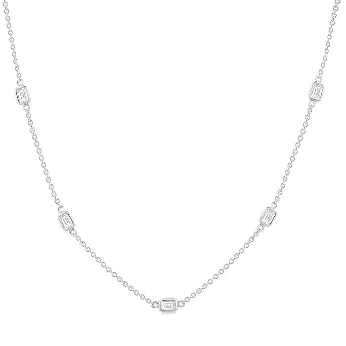 1 1/2 Ctw Emerald Cut Diamond Station Necklace in 14K White Gold
