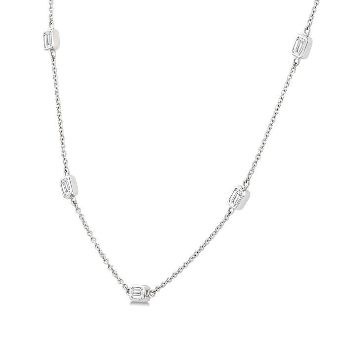 1 1/2 Ctw Emerald Cut Diamond Station Necklace in 14K White Gold