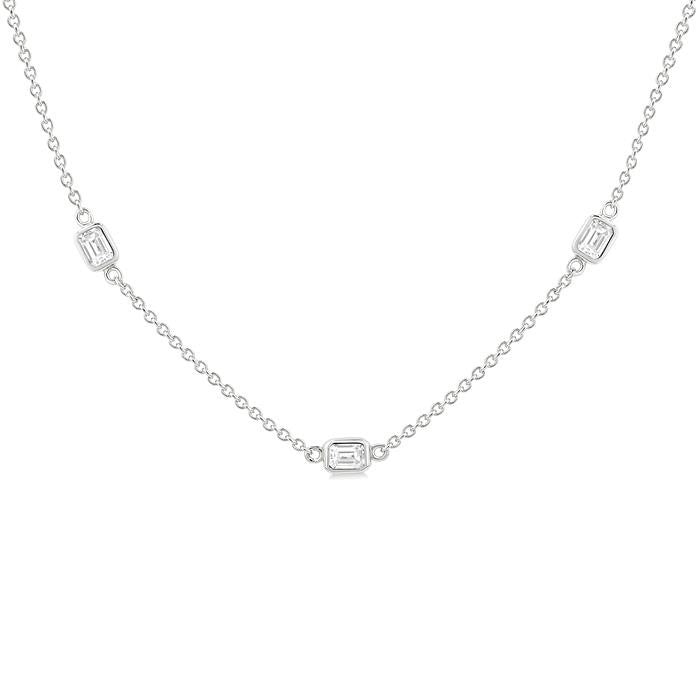 1 1/2 Ctw Emerald Cut Diamond Station Necklace in 14K White Gold