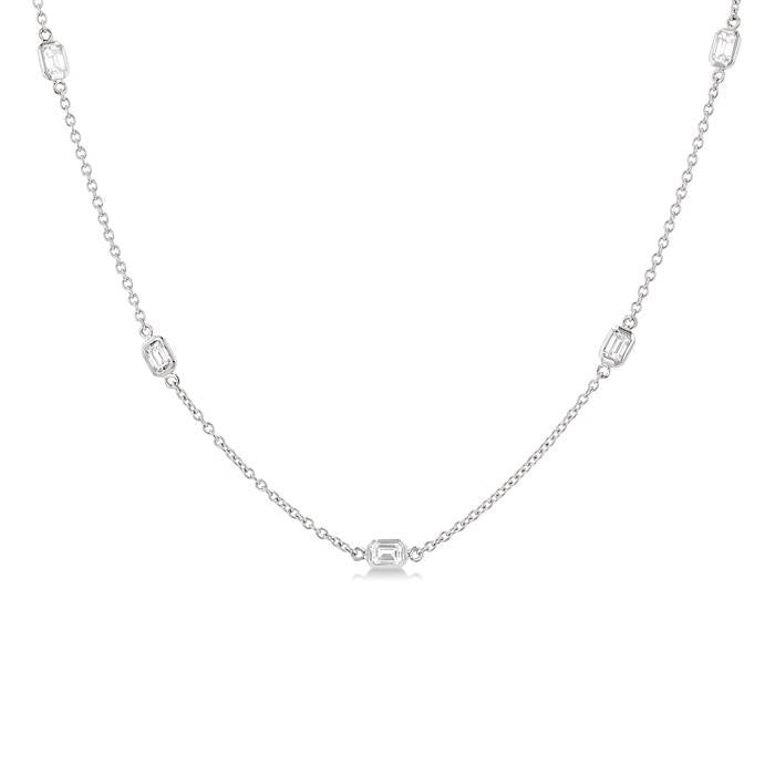 1 Ctw Emerald Cut Diamond Fashion Necklace in 14K White Gold
