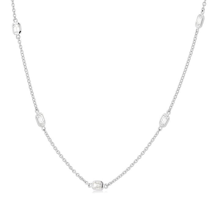 1 Ctw Emerald Cut Diamond Fashion Necklace in 14K White Gold