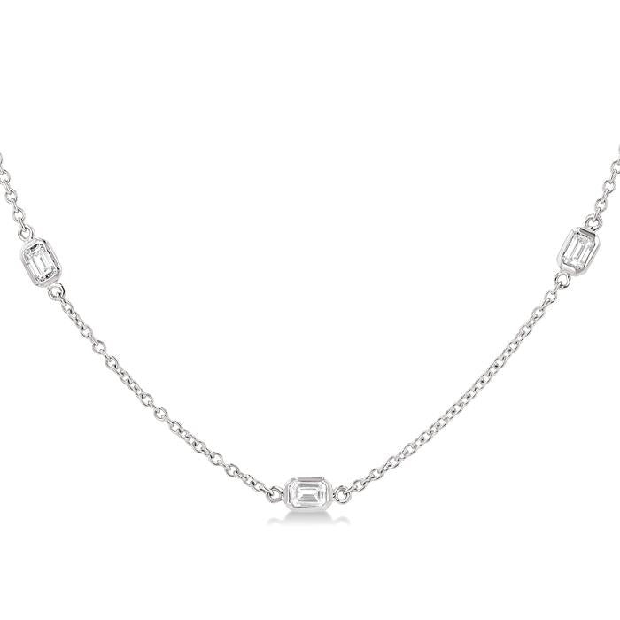 1 Ctw Emerald Cut Diamond Fashion Necklace in 14K White Gold
