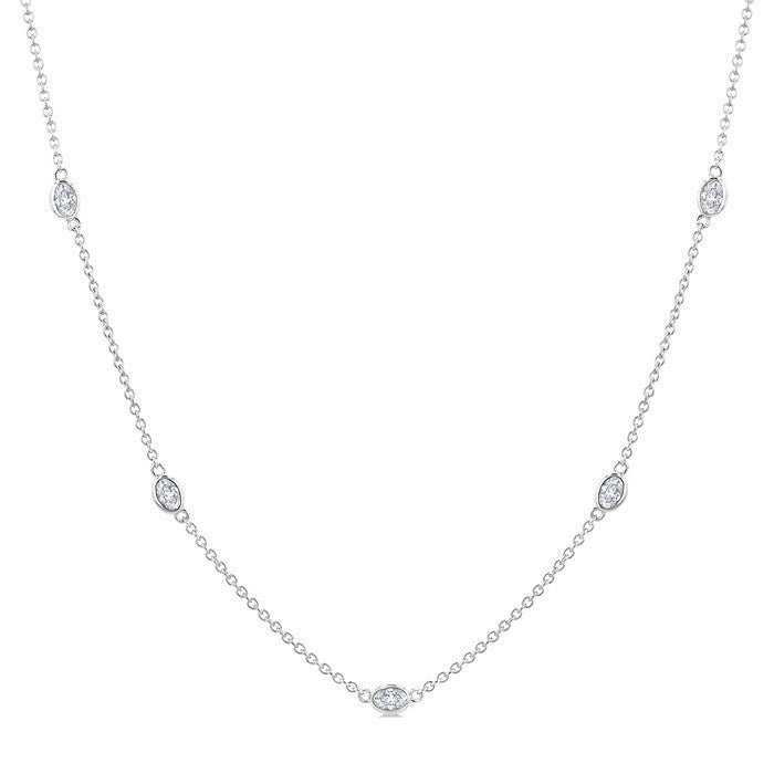 1 Ctw Bezel Set Oval Cut Diamond Station Necklace in 14K White Gold
