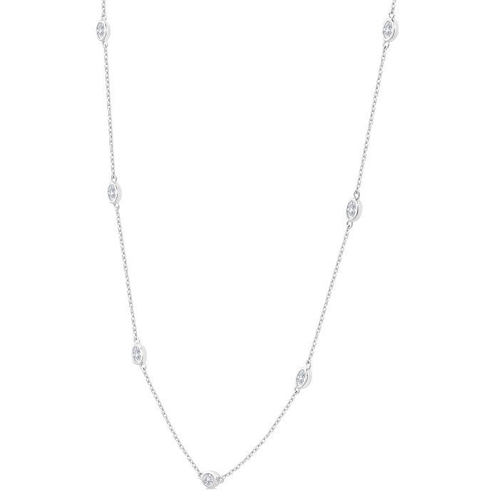 1 Ctw Bezel Set Oval Cut Diamond Station Necklace in 14K White Gold
