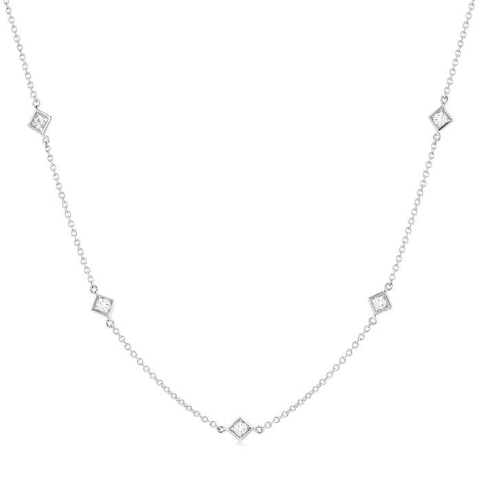 1 Ctw Princess Cut Diamond Fashion Necklace in 14K White Gold
