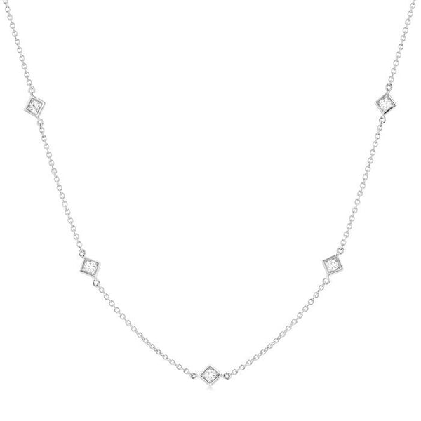 1 Ctw Princess Cut Diamond Fashion Necklace in 14K White Gold