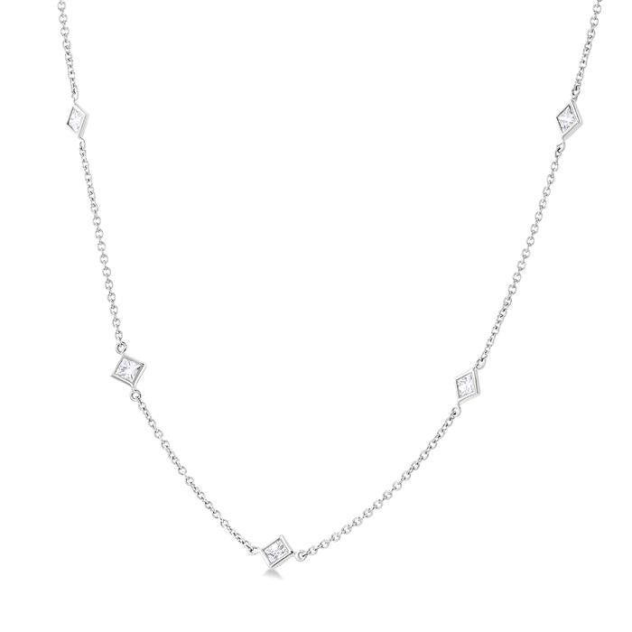 1 Ctw Princess Cut Diamond Fashion Necklace in 14K White Gold
