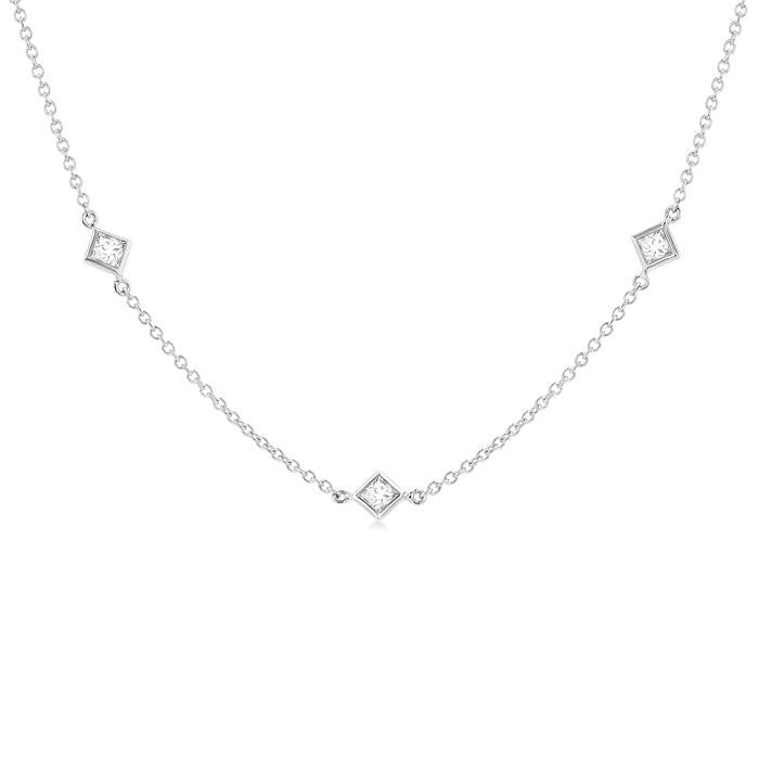 1 Ctw Princess Cut Diamond Fashion Necklace in 14K White Gold