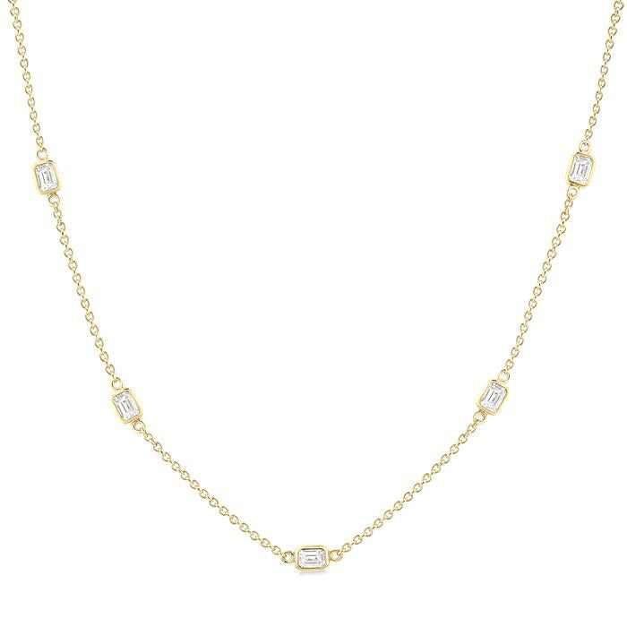 River Emerald Shape Diamond Station Necklace