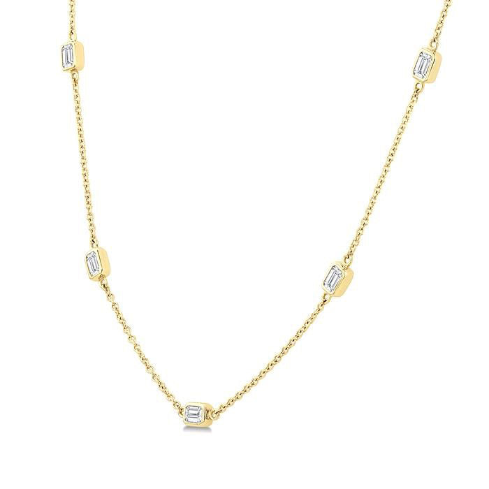 River Emerald Shape Diamond Station Necklace
