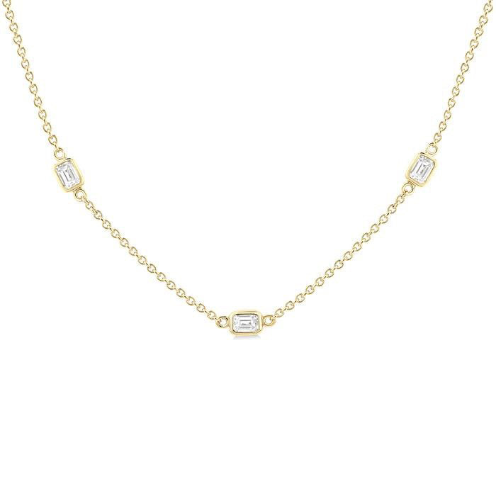 River Emerald Shape Diamond Station Necklace