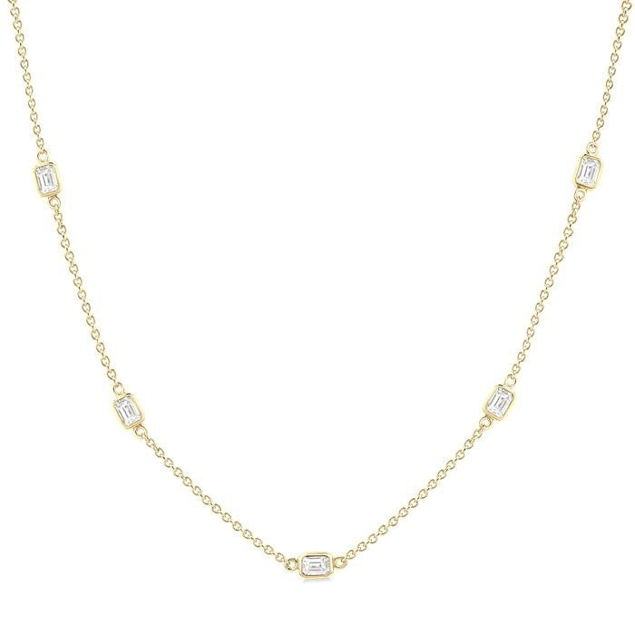 River Emerald Shape Diamond Station Necklace