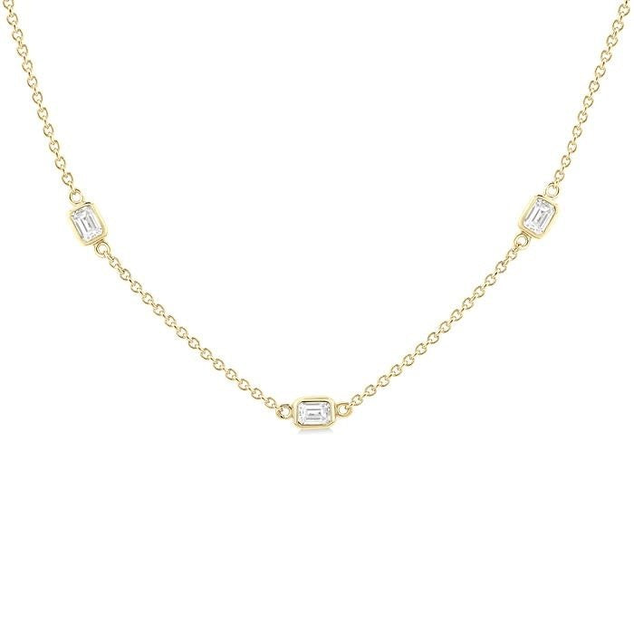 River Emerald Shape Diamond Station Necklace