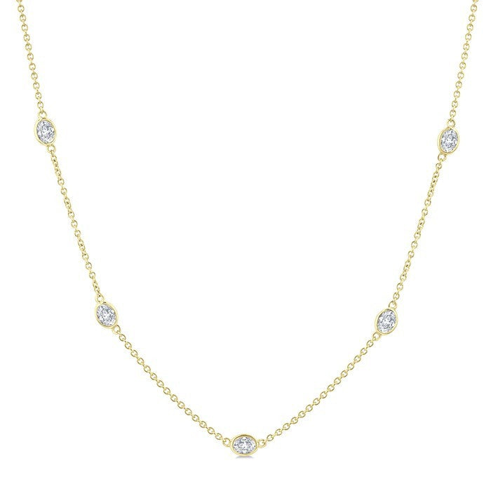 1 1/2 Ctw Bezel Set Oval Cut Diamond Station Necklace in 14K Yellow Gold