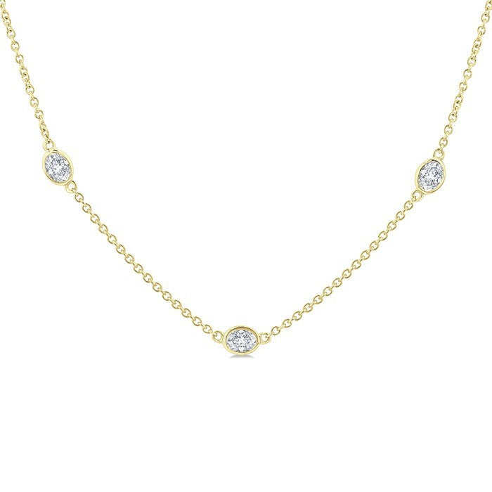 1 1/2 Ctw Bezel Set Oval Cut Diamond Station Necklace in 14K Yellow Gold