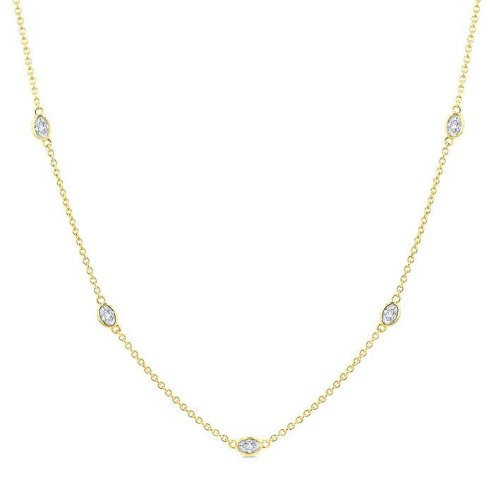 1 Ctw Bezel Set Oval Cut Diamond Station Necklace in 14K Yellow Gold