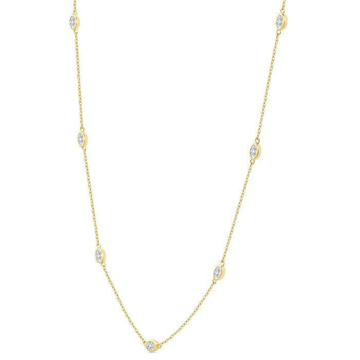 1 Ctw Bezel Set Oval Cut Diamond Station Necklace in 14K Yellow Gold