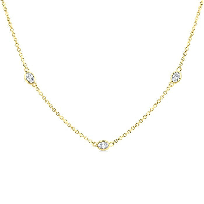 1 Ctw Bezel Set Oval Cut Diamond Station Necklace in 14K Yellow Gold