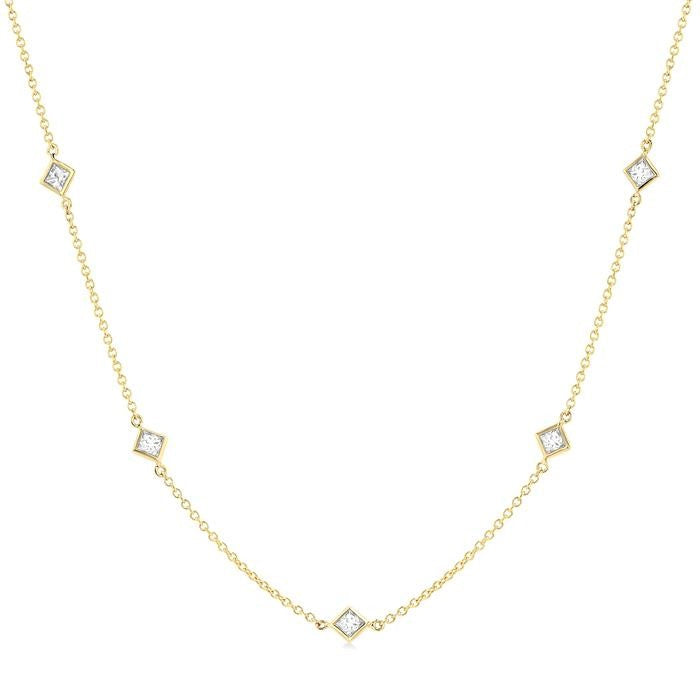 1 Ctw Princess Cut Diamond Fashion Necklace in 14K Yellow Gold