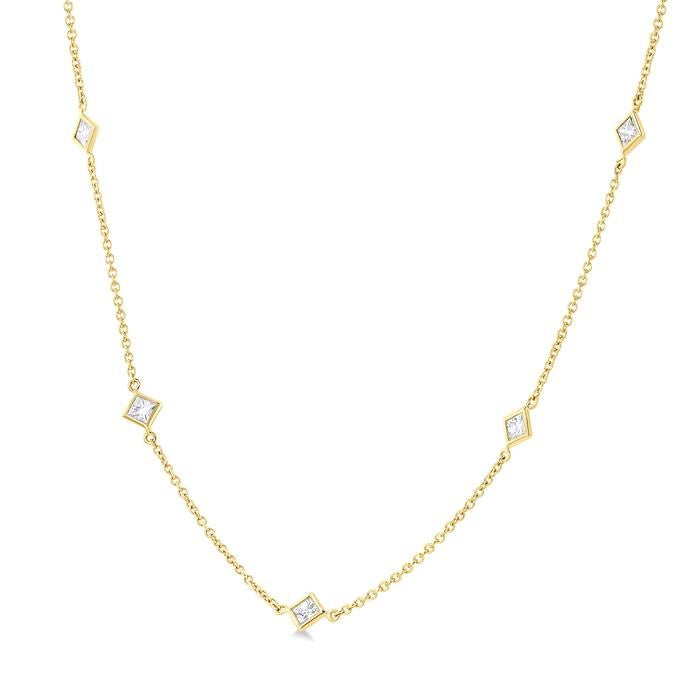 1 Ctw Princess Cut Diamond Fashion Necklace in 14K Yellow Gold